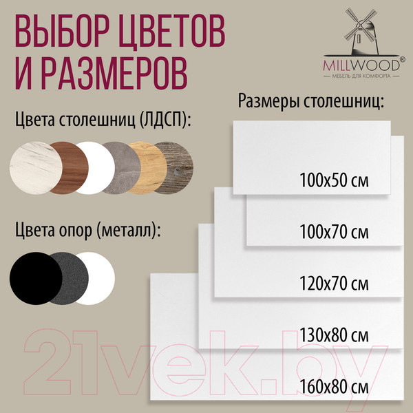 Изображение товара Обеденный стол Millwood Шанхай Л18 120x70 (белый/металл черный)