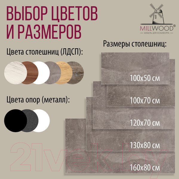 Изображение товара Обеденный стол Millwood Шанхай Л18 120x70 (бетон/графит)