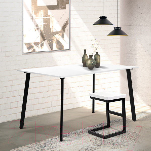 Изображение товара Обеденный стол Millwood Шанхай Л18 130x80 (белый/металл черный)