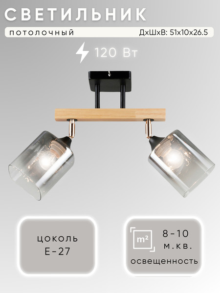 Изображение товара Спот Aitin-Pro НПБ 02-2x60-101 / N5280/2 (черный/дерево)