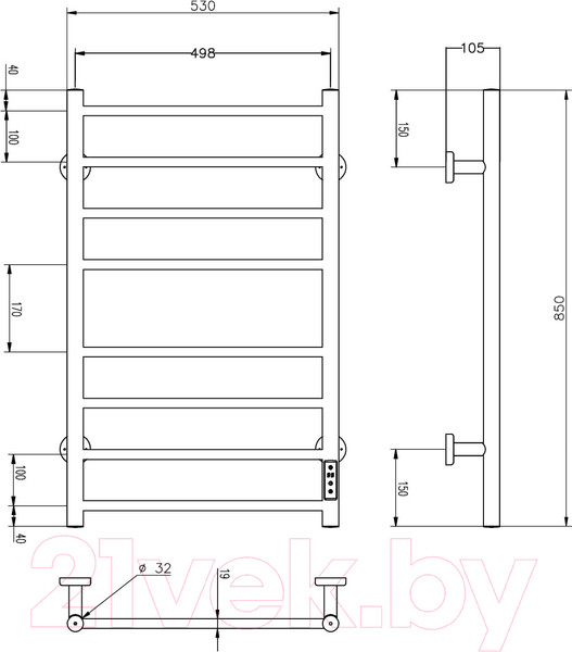 Изображение товара Полотенцесушитель электрический Roxen Caspia BK-109W-8T / 11070-5385W