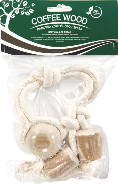Изображение товара Игрушка для собак Coffee Wood Канатный грейфер с кофейными бочонками и шариком / TWINTUG/CW