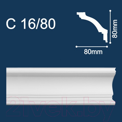 Изображение товара Плинтус потолочный SOLID C16/80 из экструдированного пенополистирола (80x80x2000мм, белый)