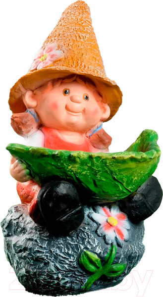 Изображение товара Фигурка для сада Хорошие сувениры Девочка на камне с листом / 1343714