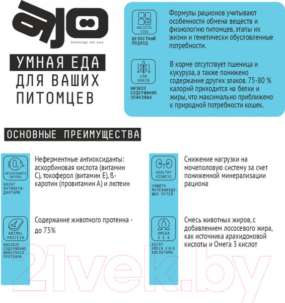 Изображение товара Сухой корм для кошек AJO Аctive для активных кошек ,курица и индейка (1.5кг)