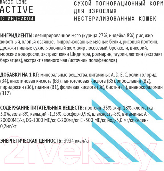 Изображение товара Сухой корм для кошек AJO Аctive для активных кошек ,курица и индейка (1.5кг)