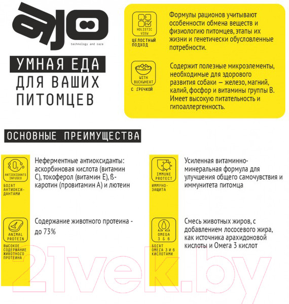 Изображение товара Сухой корм для собак AJO Very Small Adult для миниат. пород с гречкой, индейка и ягненок (8кг)