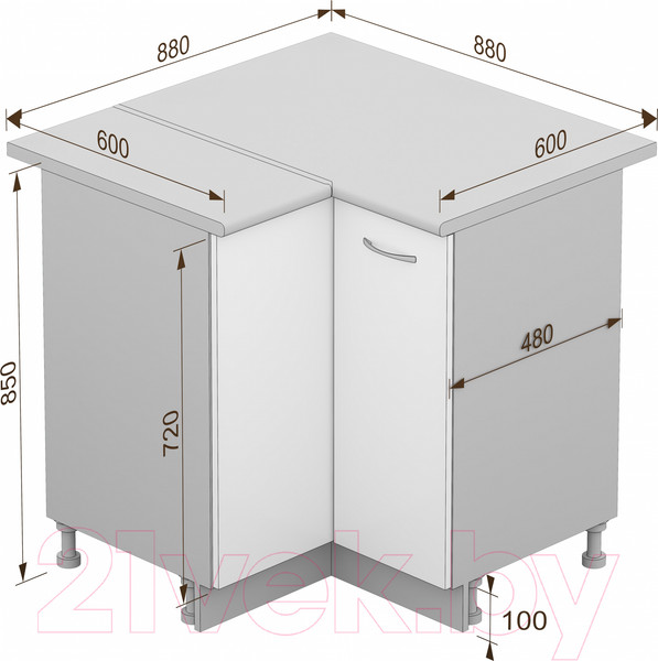 Изображение товара Шкаф-стол кухонный Кортекс-мебель Корнелия Лира НШУ угловой (антрацит/марсель)
