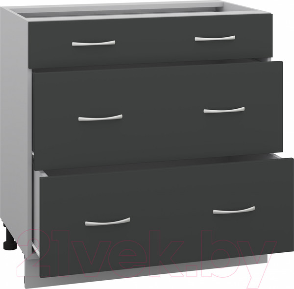 Изображение товара Шкаф-стол кухонный Кортекс-мебель Корнелия Лира НШ80р3ш без столешницы (антрацит)