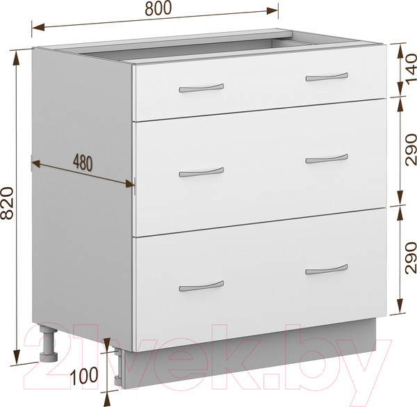 Изображение товара Шкаф-стол кухонный Кортекс-мебель Корнелия Лира НШ80р3ш без столешницы (антрацит)