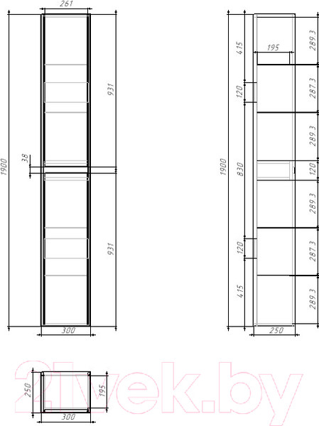 Изображение товара Шкаф-пенал для ванной Dreja Slim 30 / 99.0504 (белый глянцевый/дуб кантри)