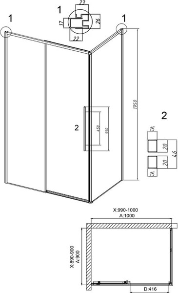 Изображение товара Душевой уголок Grossman Galaxy 100x90x195 / 120.K33.01.1090.21.00 (черный матовый/прозрачное стекло)