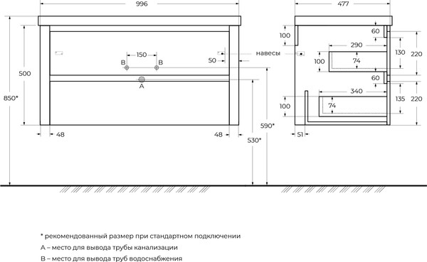 Изображение товара Тумба под умывальник Cezares RELAX-1000-2C-SO-BORO-P