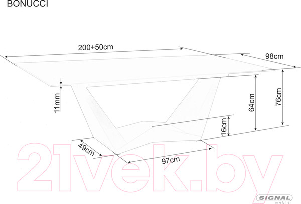 Изображение товара Обеденный стол Signal Bonucci Ceramic 200-250x98 (белый/орех)