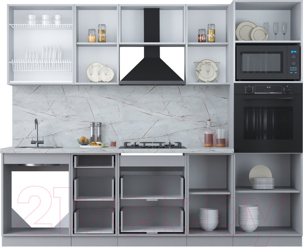 Изображение товара Кухонный гарнитур Интерлиния Мила Пластик 2.6 ВТ (ваниль глянец/туманный глянец/белый гранит)