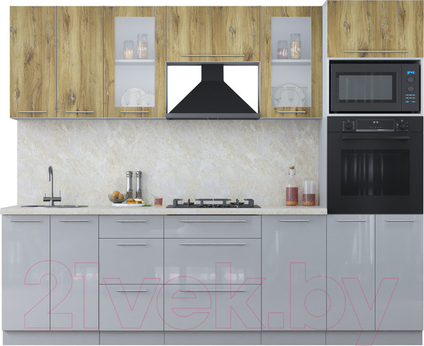 Изображение товара Кухонный гарнитур Интерлиния Мила Пластик 2.6 ВТ (дуб эпоксид/туманный глянец/опал светлый)