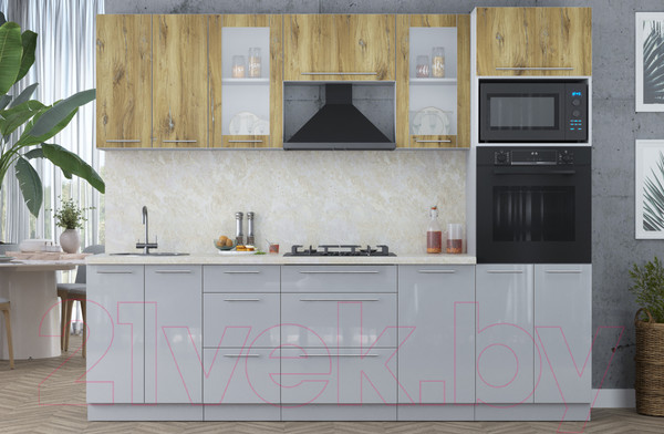 Изображение товара Кухонный гарнитур Интерлиния Мила Пластик 2.6 ВТ (дуб эпоксид/туманный глянец/опал светлый)