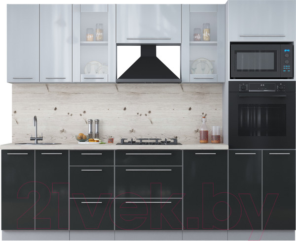 Изображение товара Кухонный гарнитур Интерлиния Мила Пластик 2.6 ВТ (туманный глянец/антрацит/бискайская сосна)