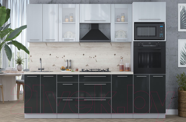 Изображение товара Кухонный гарнитур Интерлиния Мила Пластик 2.6 ВТ (туманный глянец/антрацит/бискайская сосна)