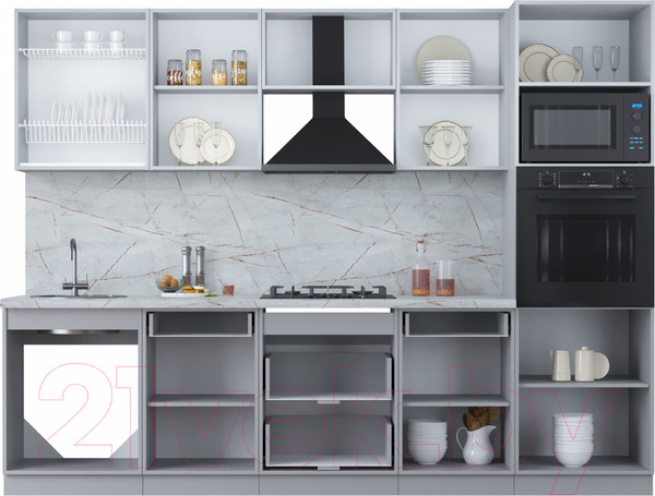 Изображение товара Кухонный гарнитур Интерлиния Мила Пластик 2.8 ВТ (дуб эпоксид/туманный глянец/опал светлый)