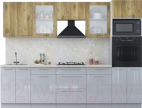 Изображение товара Кухонный гарнитур Интерлиния Мила Пластик 2.8 ВТ (дуб эпоксид/туманный глянец/опал светлый)