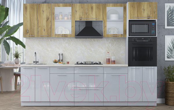 Изображение товара Кухонный гарнитур Интерлиния Мила Пластик 2.8 ВТ (дуб эпоксид/туманный глянец/опал светлый)