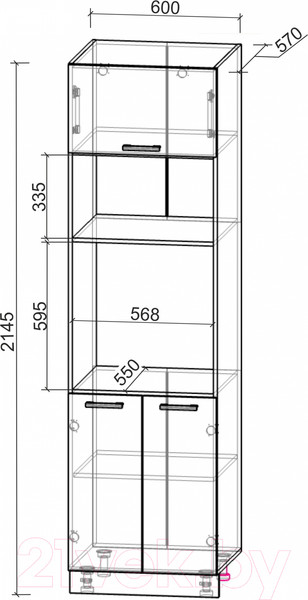 Изображение товара Шкаф-пенал кухонный Интерлиния Компо ПШД-№18-2145 (бетон портленд)
