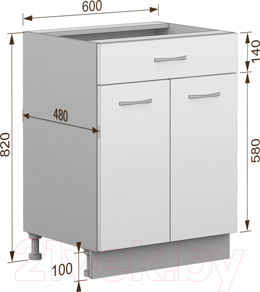 Изображение товара Шкаф-стол кухонный Кортекс-мебель Корнелия Лира НШ60р1ш без столешницы (ателье светлый)
