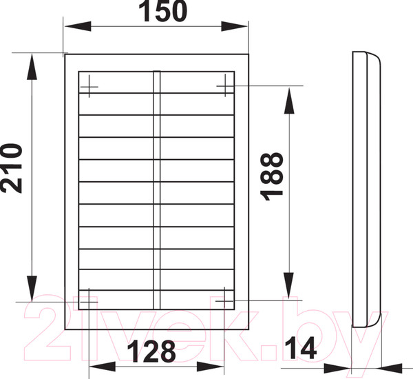 Изображение товара Решетка вентиляционная Семь ветров РВ1К-02 (150x210, с обратным клапаном)