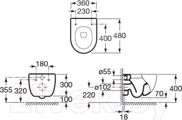 Изображение товара Унитаз подвесной Roca Meridian-N 7346248000 + ZRU9307606 (сиденье с микролифтом)