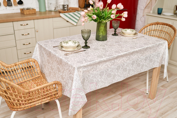Изображение товара Скатерть Stolima Декор-шанс 5009 Серебряное шитье (180x130)