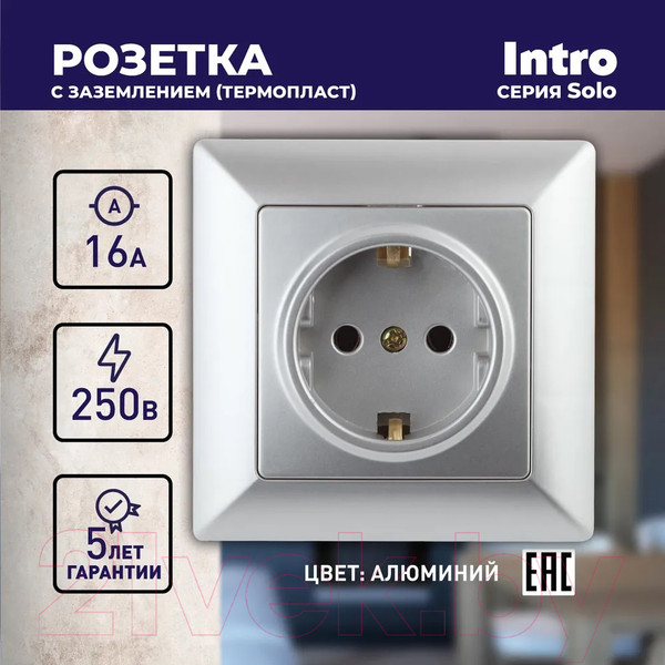 Изображение товара Розетка INTRO Solo 4-202-03 / Б0053651 (алюминий)