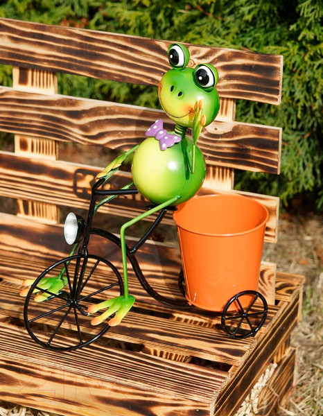 Изображение товара Фигурка для сада Klesto Лягушка на велосипеде с горшком Z26938C