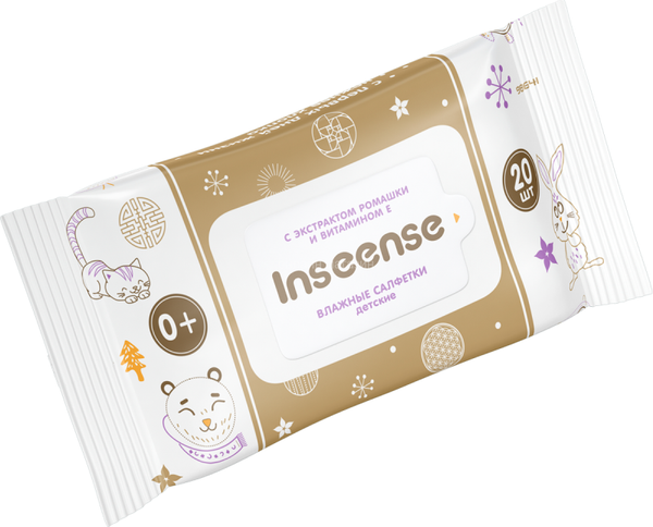 Изображение товара Влажные салфетки детские Inseense C экстрактом ромашки и витамином Е / Ins0122M (10x20шт)