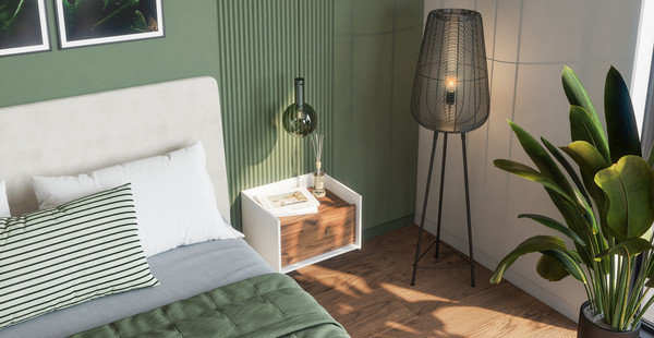 Изображение товара Прикроватная тумба Мебель-Неман Модена МН-048-06-Ц3  (дуб эллисон темный/белый гладкий)