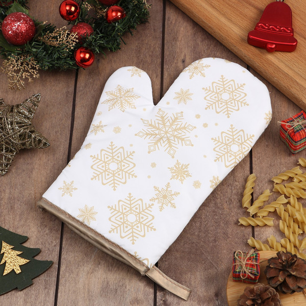 Изображение товара Рукавица-прихватка Доляна Снежинки золотые / 9446098