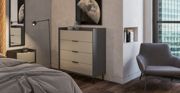 Изображение товара Прикроватная тумба Мебель-Неман Модена МН-048-06-Ц1 (лунный камень/металл бруклин)