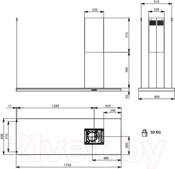 Изображение товара Вытяжка коробчатая Falmec Lumen Isola Steel 175 DX 1750 / CLUI75.E0P2#NEUI490F