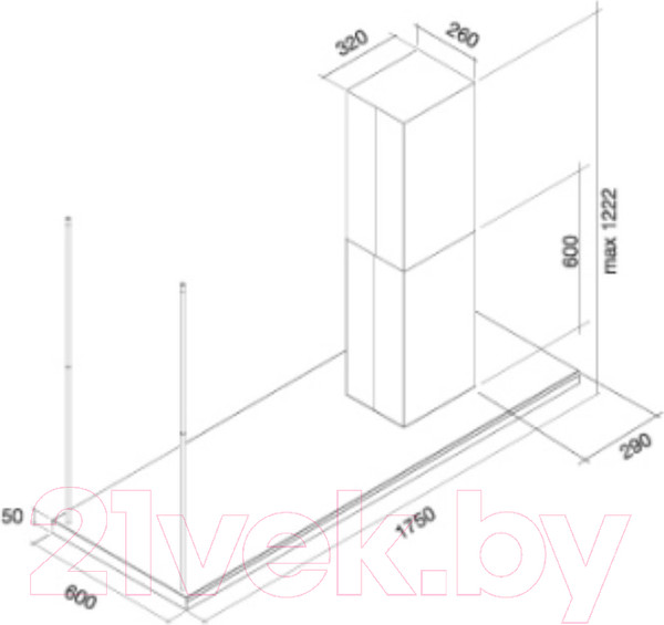 Изображение товара Вытяжка коробчатая Falmec Lumen Isola Steel 175 SX 1750 / CLUI75.E1P2#NEUI490F