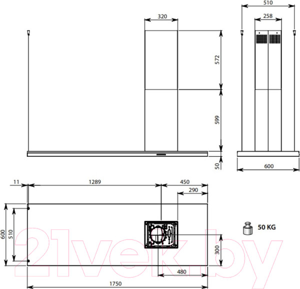 Изображение товара Вытяжка коробчатая Falmec Lumen Isola Steel 175 SX 1750 / CLUI75.E1P2#NEUI490F