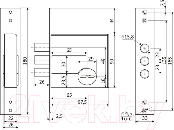 Изображение товара Замок врезной Гардиан 5001-4кл
