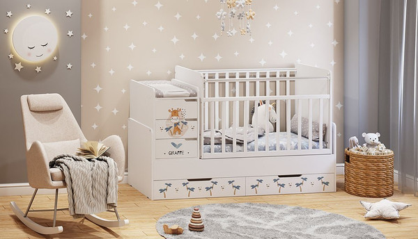 Изображение товара Детская кроватка Фея 1100 Жирафик / 0001033.9.16 (белый)