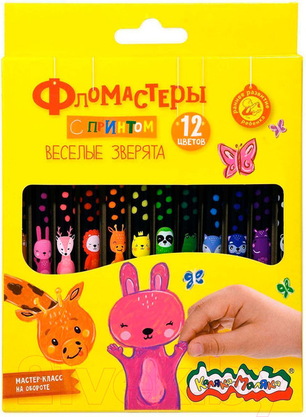 Изображение товара Фломастеры Каляка-Маляка Веселые зверята / ФНССКМ12 (12цв)