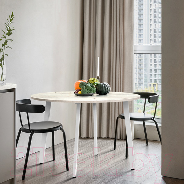 Изображение товара Обеденный стол Millwood Шанхай Л18 D120 (дуб белый Craft/металл белый)