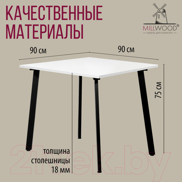 Изображение товара Обеденный стол Millwood Шанхай Л18 90x90 (белый/металл черный)