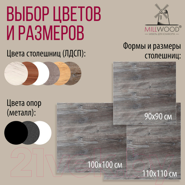 Изображение товара Обеденный стол Millwood Шанхай Л18 90x90 (сосна пасадена/металл черный)
