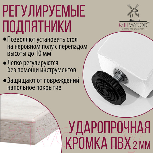 Изображение товара Обеденный стол Millwood Шанхай Л18 90x90 (дуб белый Craft/металл белый)