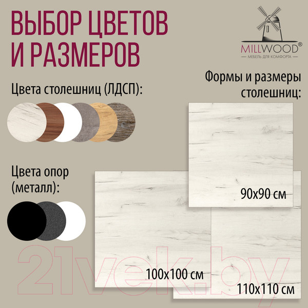 Изображение товара Обеденный стол Millwood Шанхай Л18 90x90 (дуб белый Craft/металл белый)