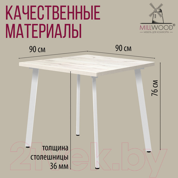 Изображение товара Обеденный стол Millwood Шанхай 90x90x75 (дуб белый Craft/металл белый)