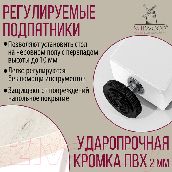 Изображение товара Обеденный стол Millwood Шанхай D120 (дуб белый Craft/металл белый)